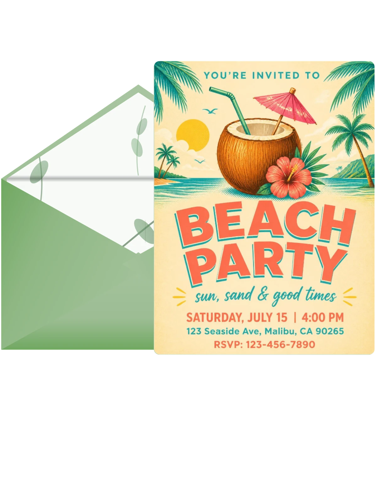 Tropical Coconut Beach Party Invitation