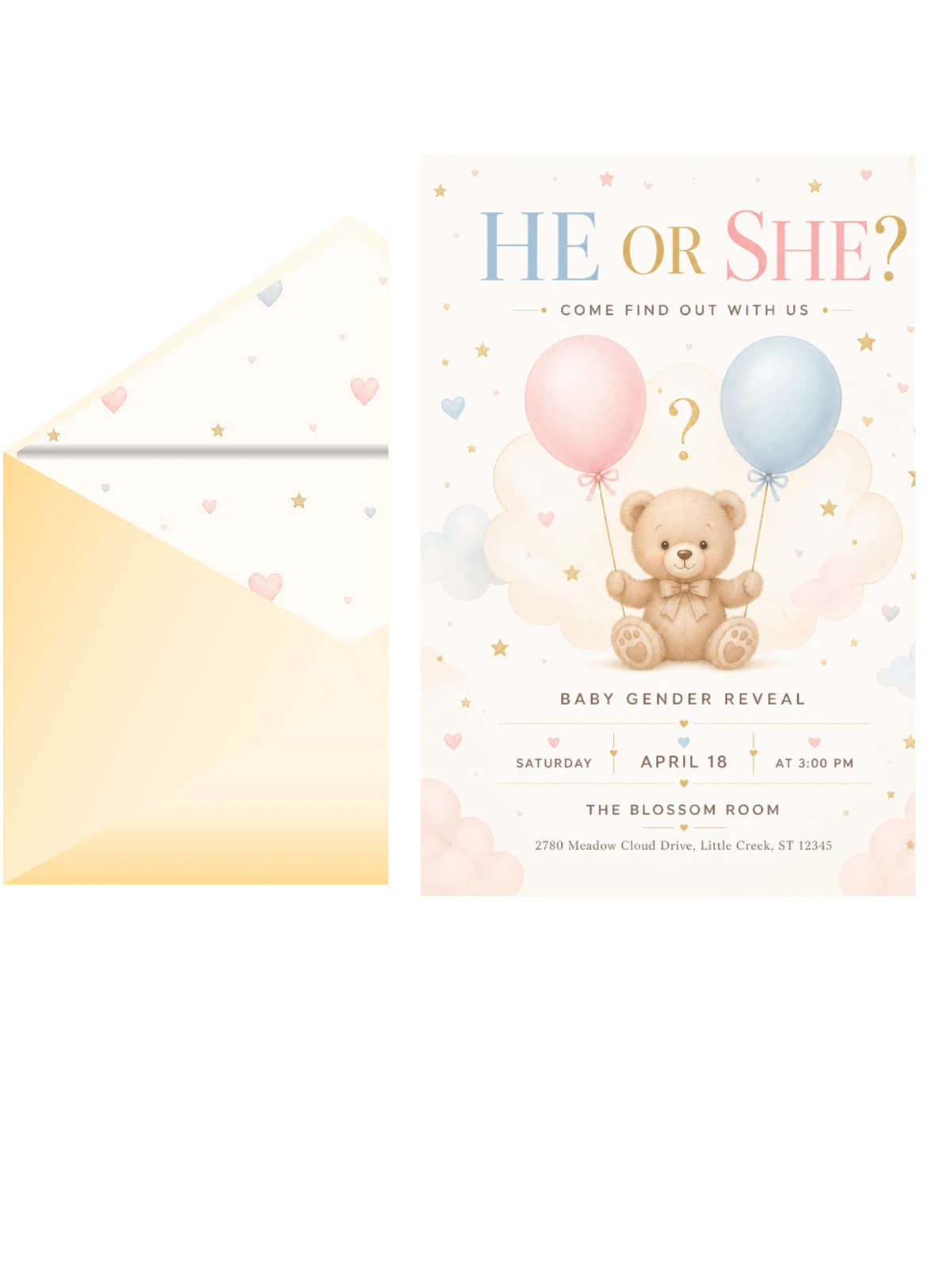 Cuddly Teddy Bear Gender Reveal Invitation