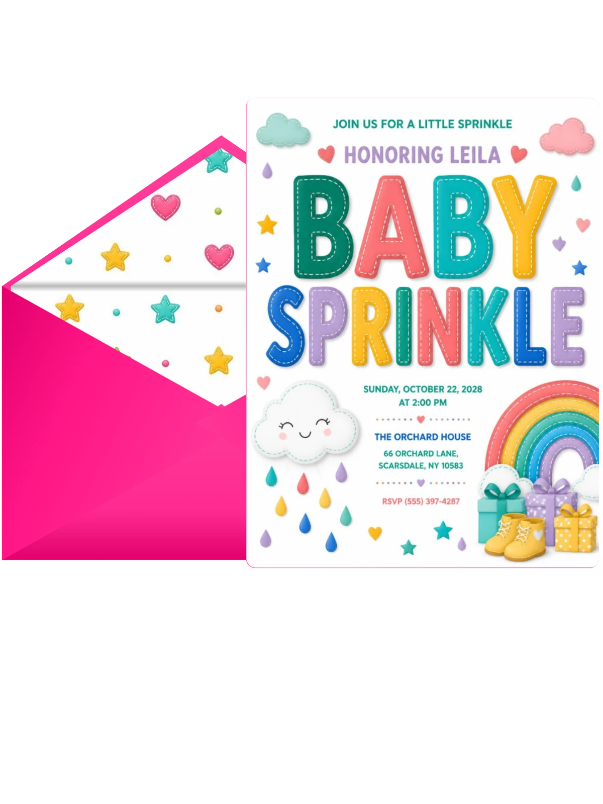 Stitched Rainbow Baby Sprinkle Invitation