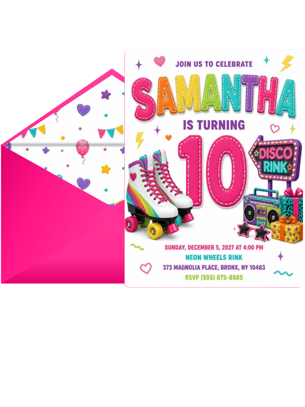 Marquee Sign Stitched 10th Birthday Invitation
