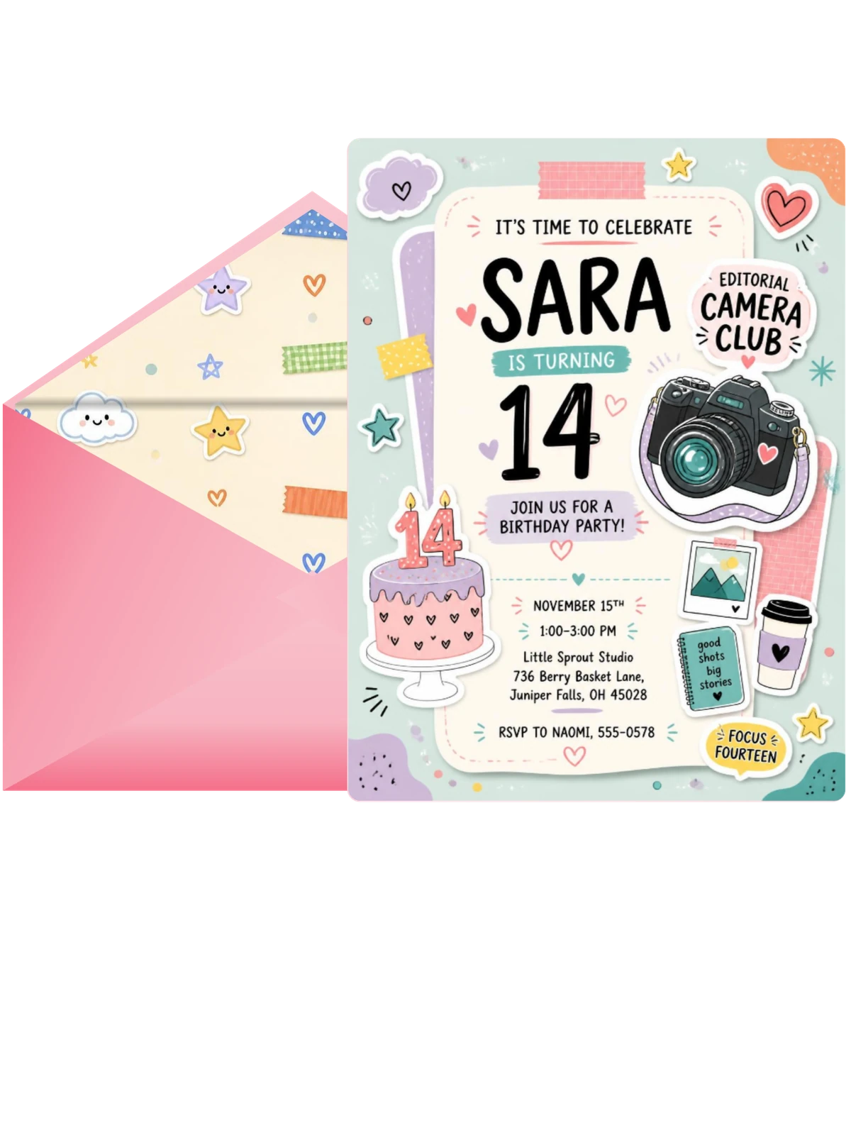 Pastel DSLR Camera 14th Birthday Invitation