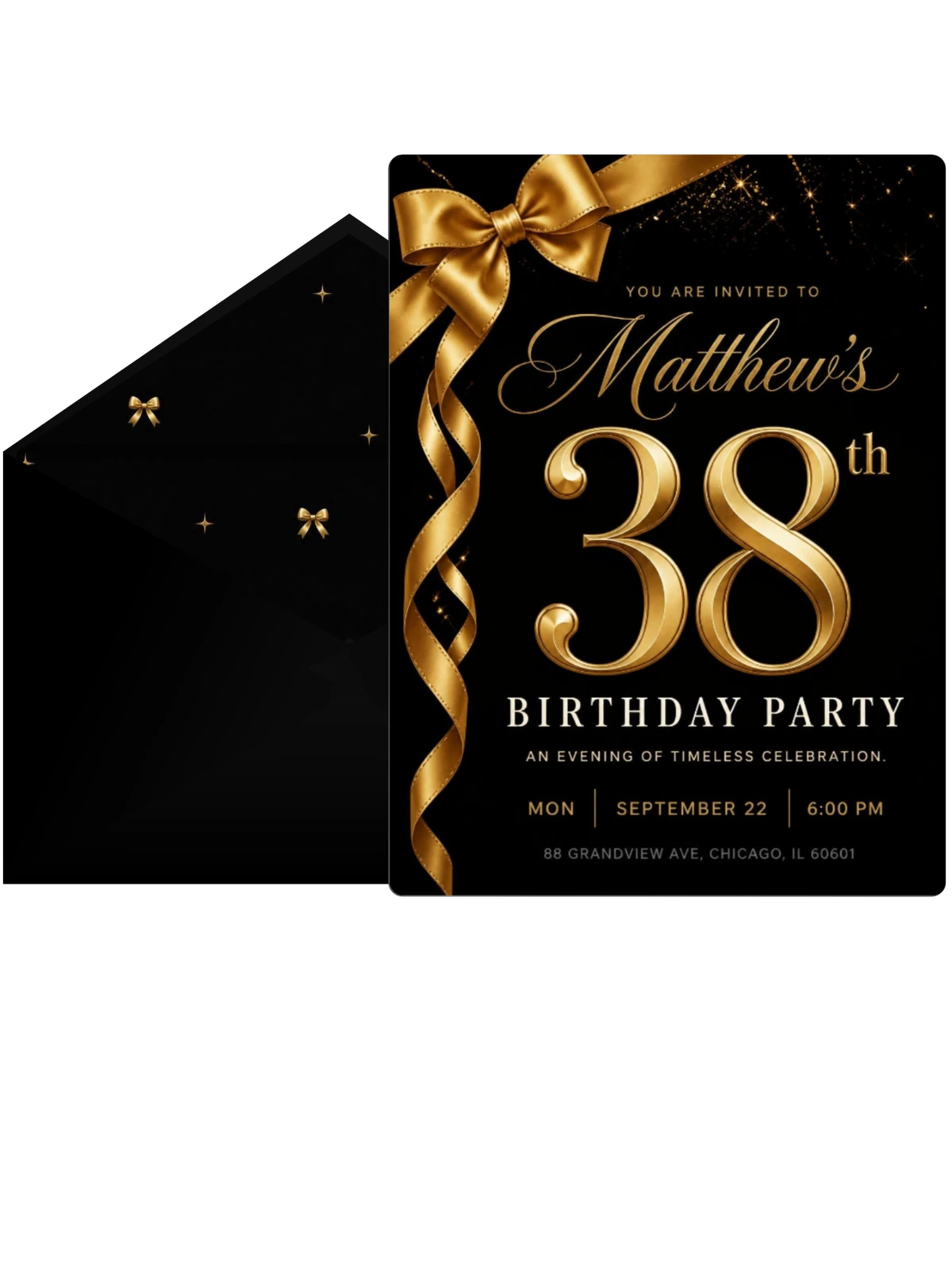 Black and Gold Ribbon 38th Birthday