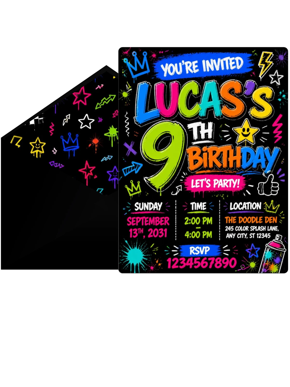 Graffiti Street Art 9th Birthday Invitation