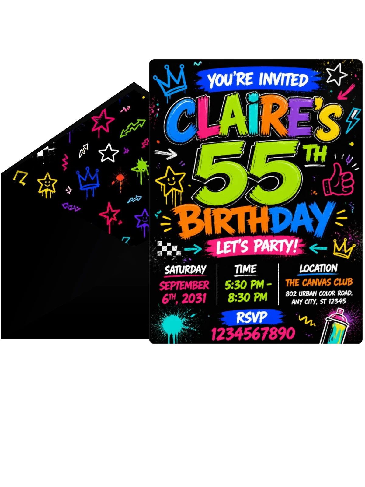 Graffiti Street Art 55th Birthday Invitation