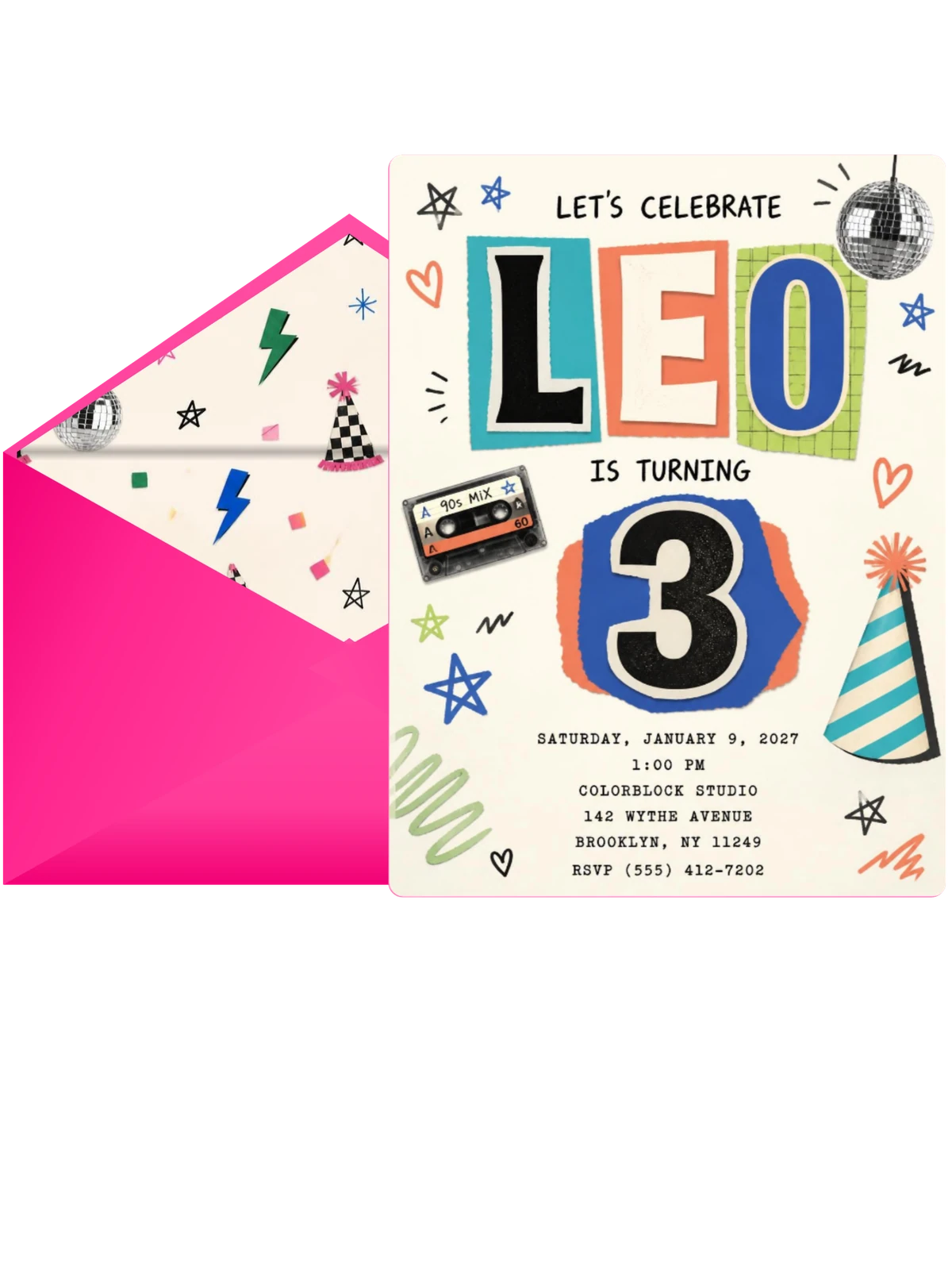 Retro Paper Collage 3rd Birthday Invitation