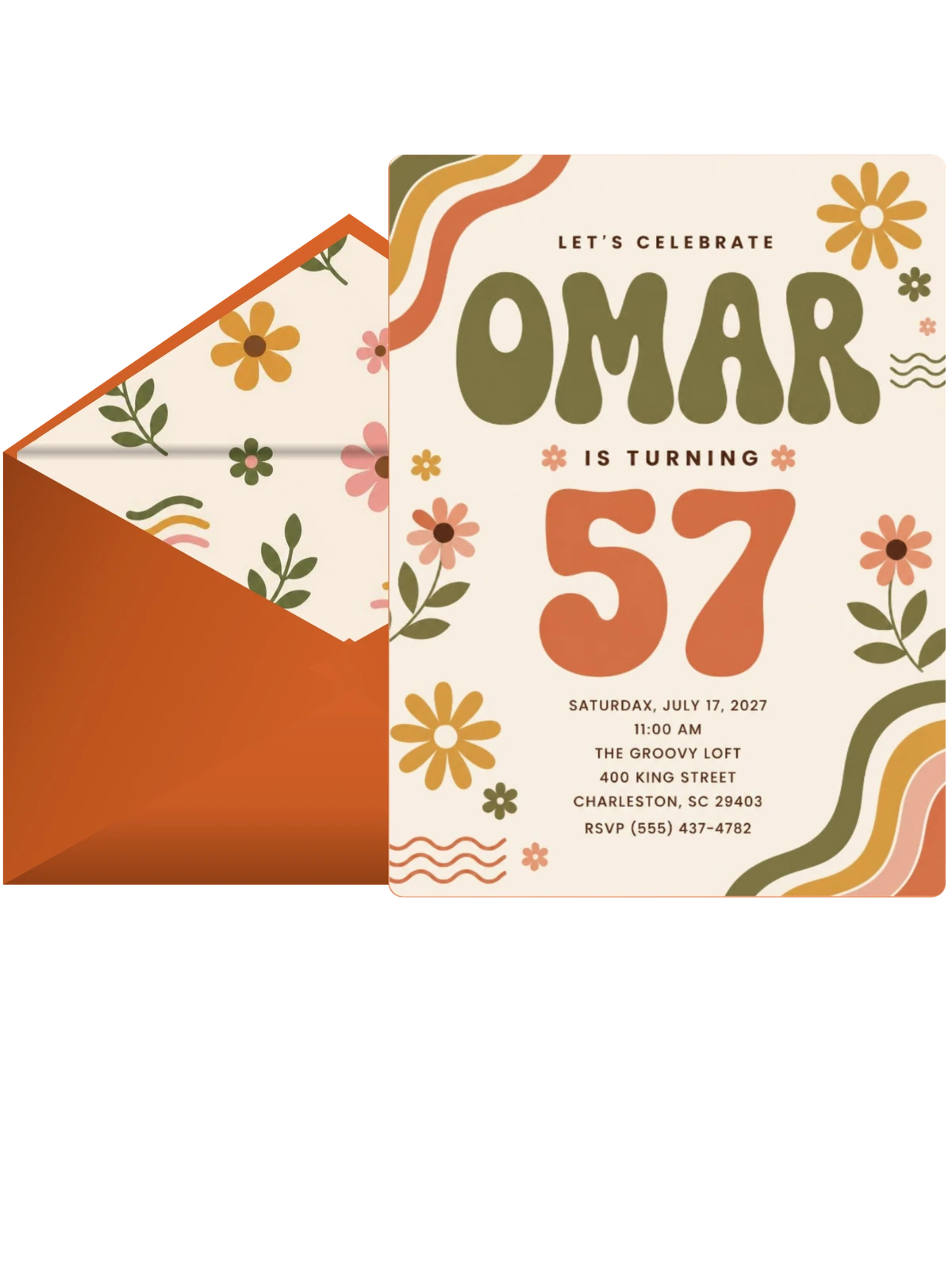 Groovy Retro 57th Birthday Invitation