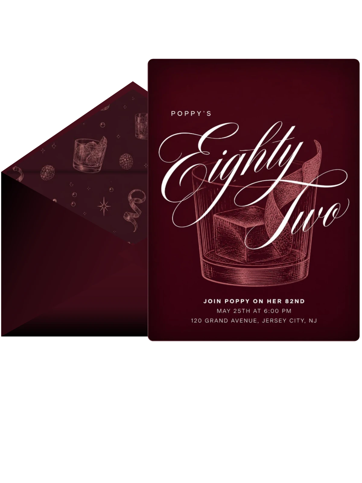 Burgundy Cocktail 82nd Birthday Invitation