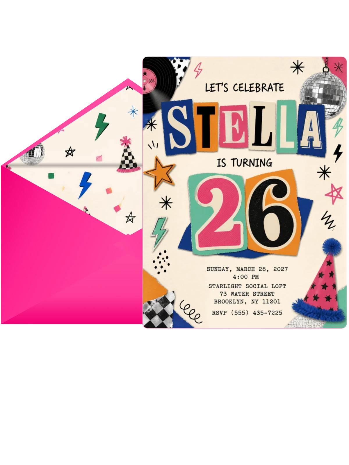 Retro Paper Collage 26th Birthday Invitation