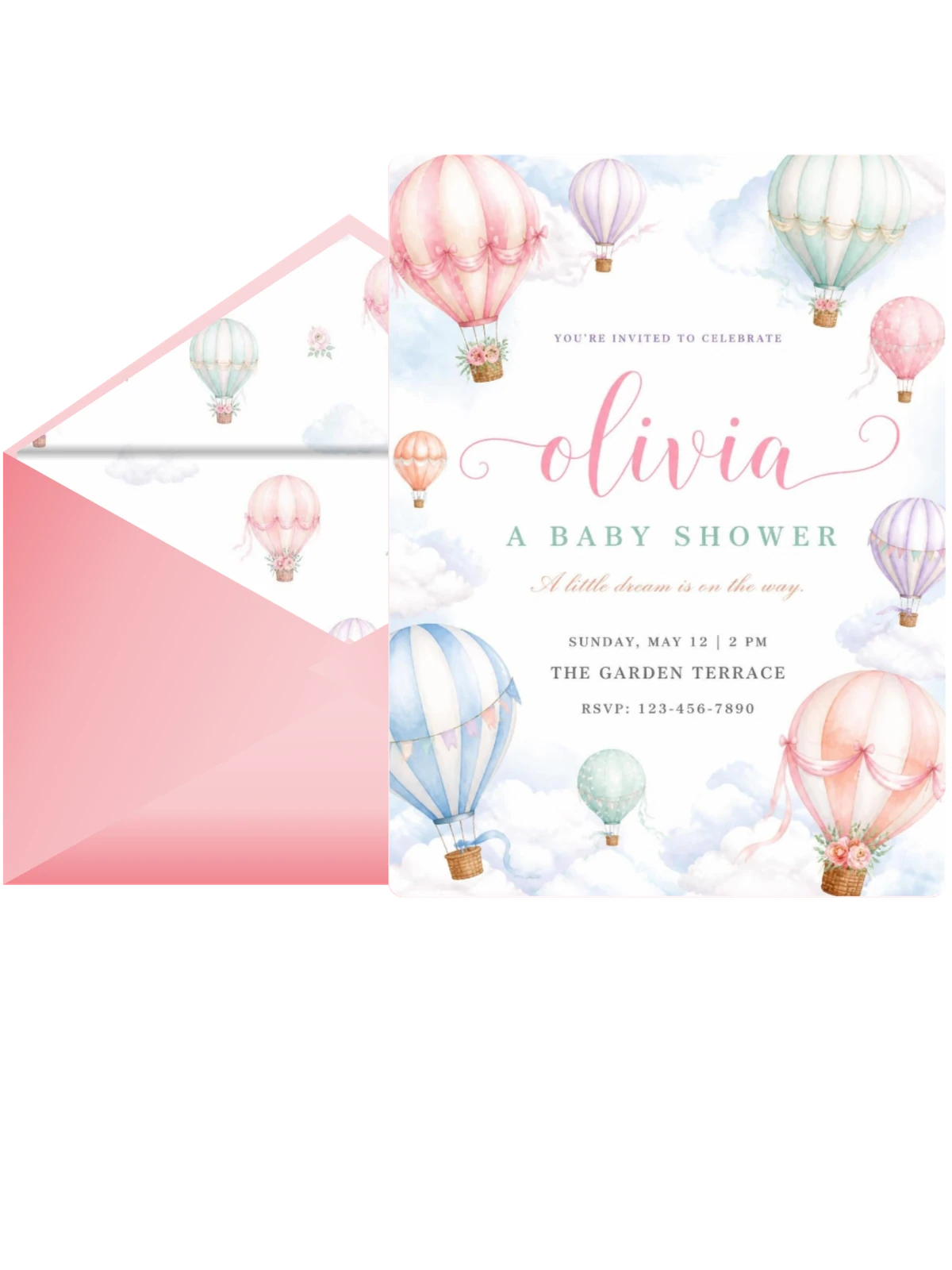 Pastel Watercolor Hot Air Balloon Baby Shower