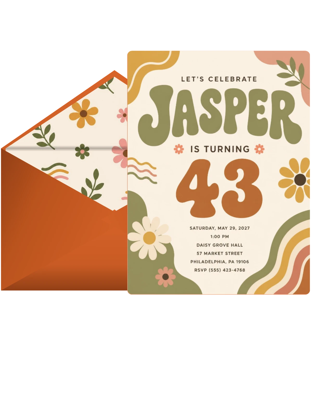 Groovy Retro 43rd Birthday Invitation