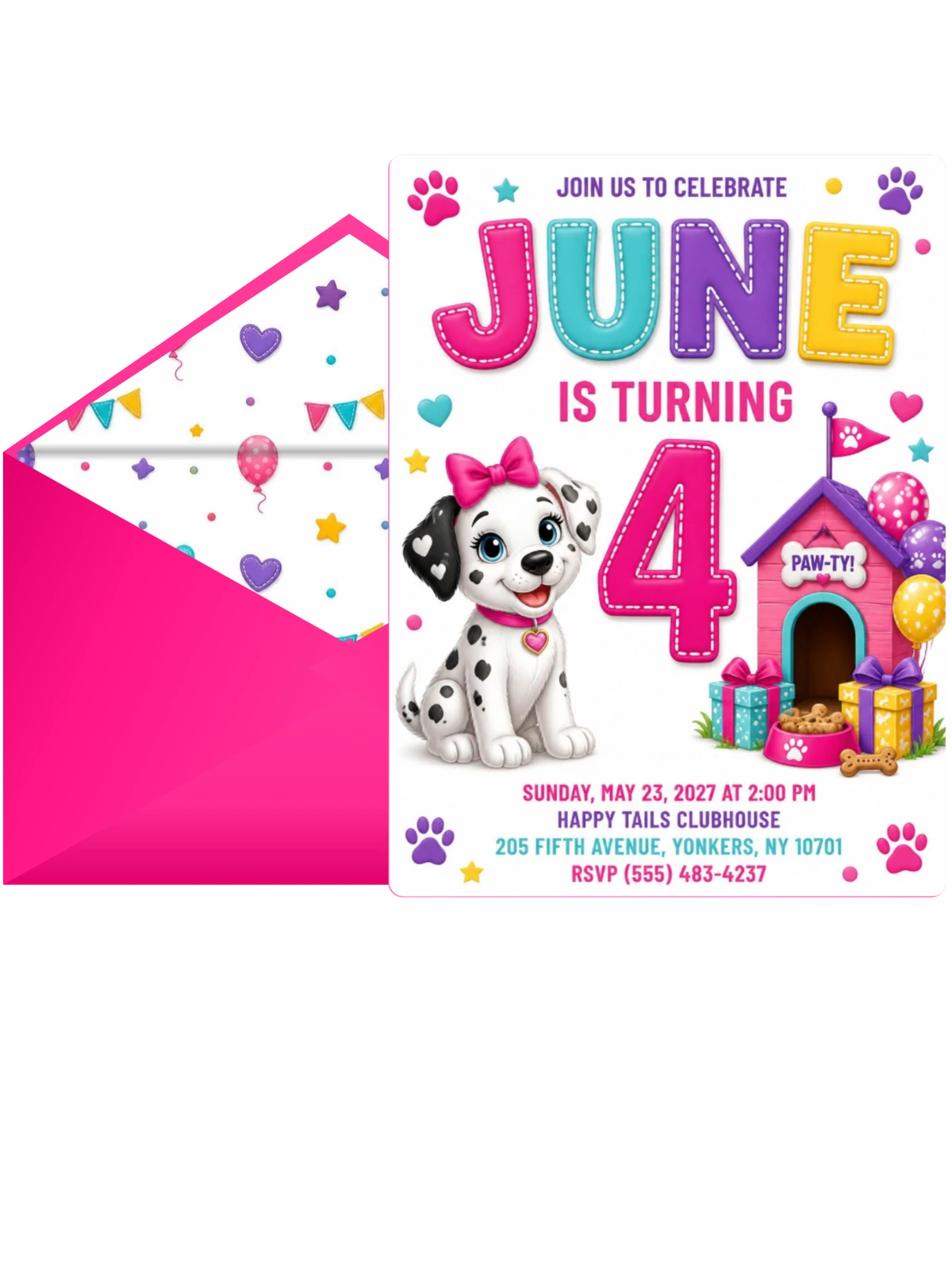 Dog 4th Birthday Invitation