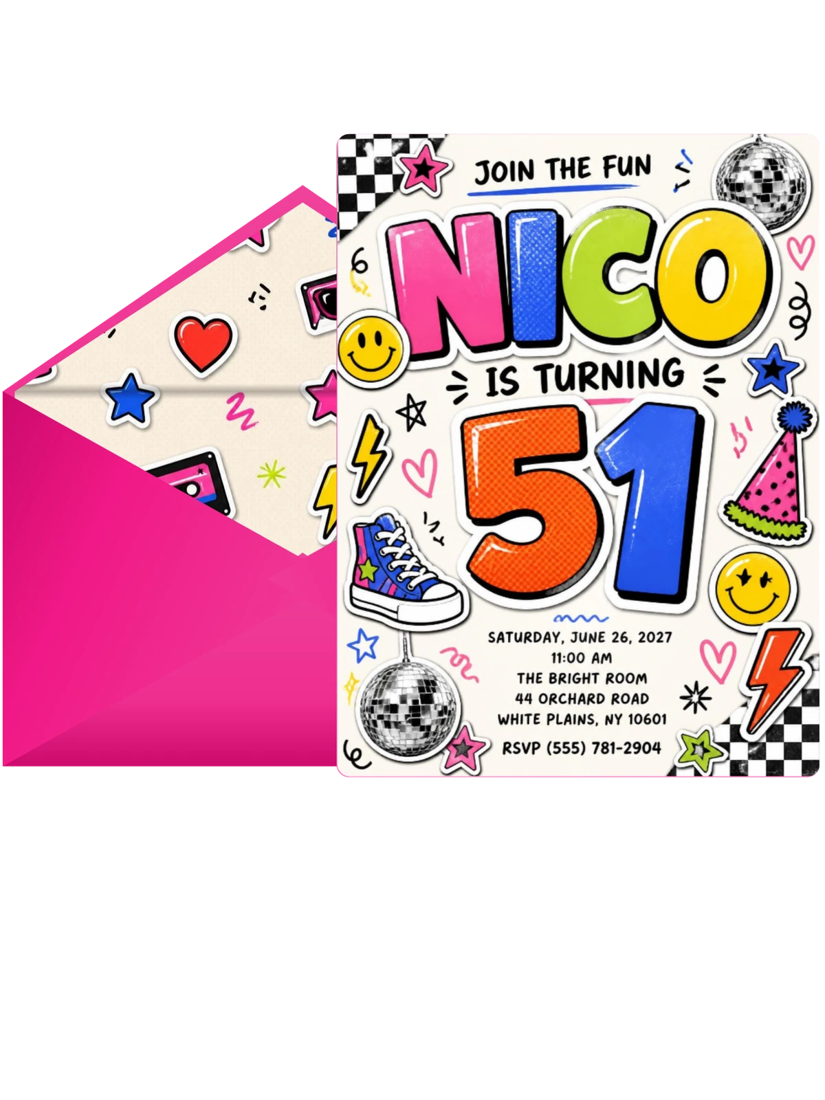 Sticker Pop 51st Birthday Invitation