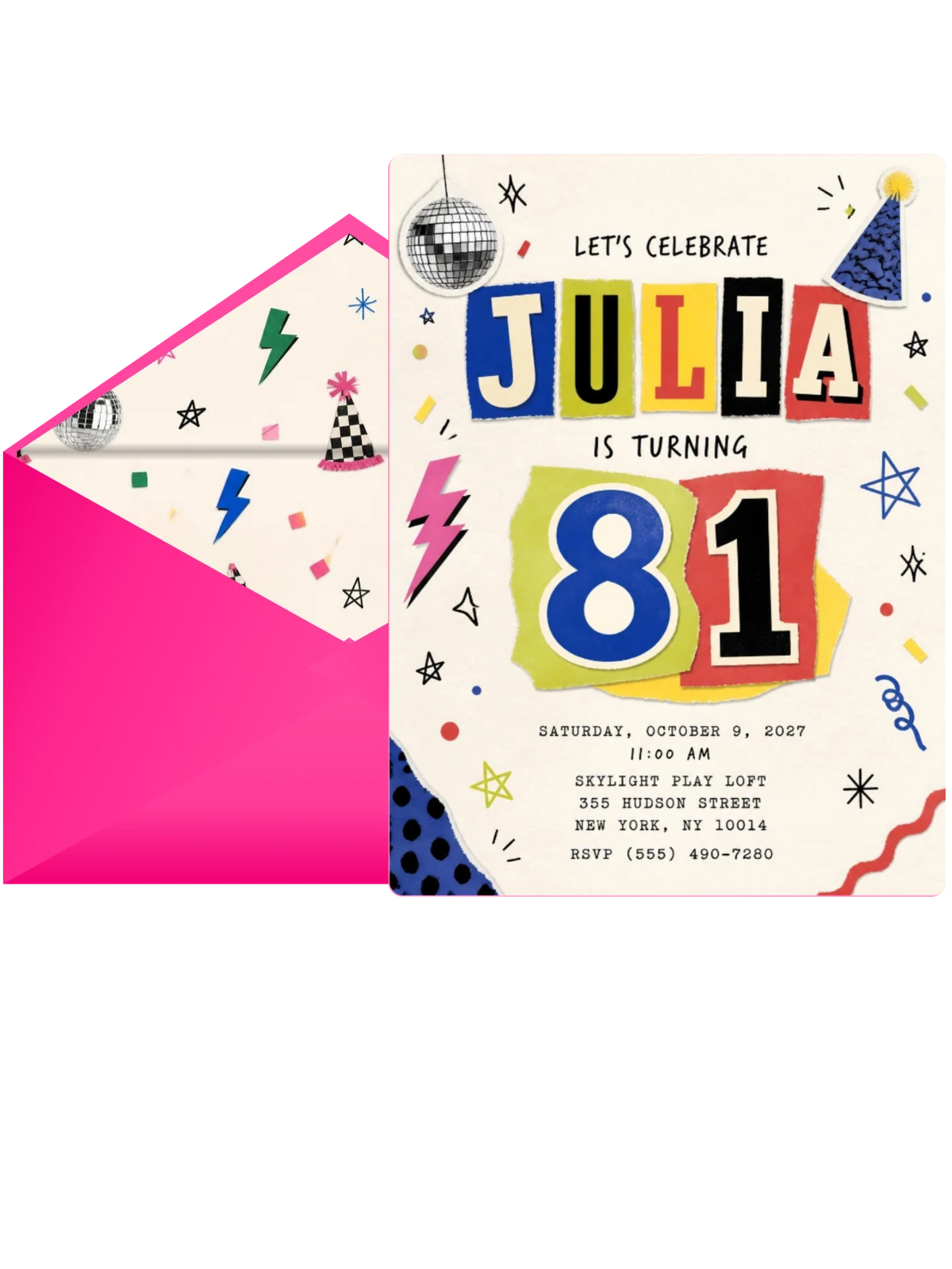 Retro Paper Collage 81st Birthday Invitation