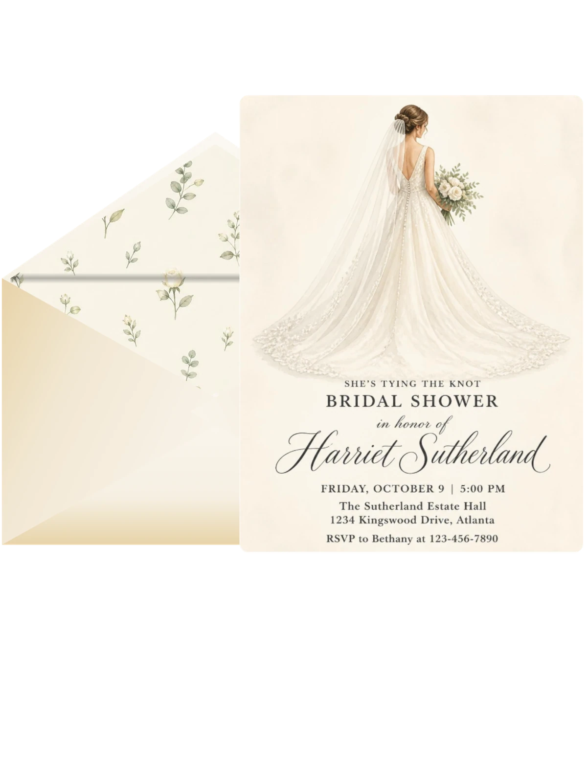 Watercolor Bride Lace Gown Shower