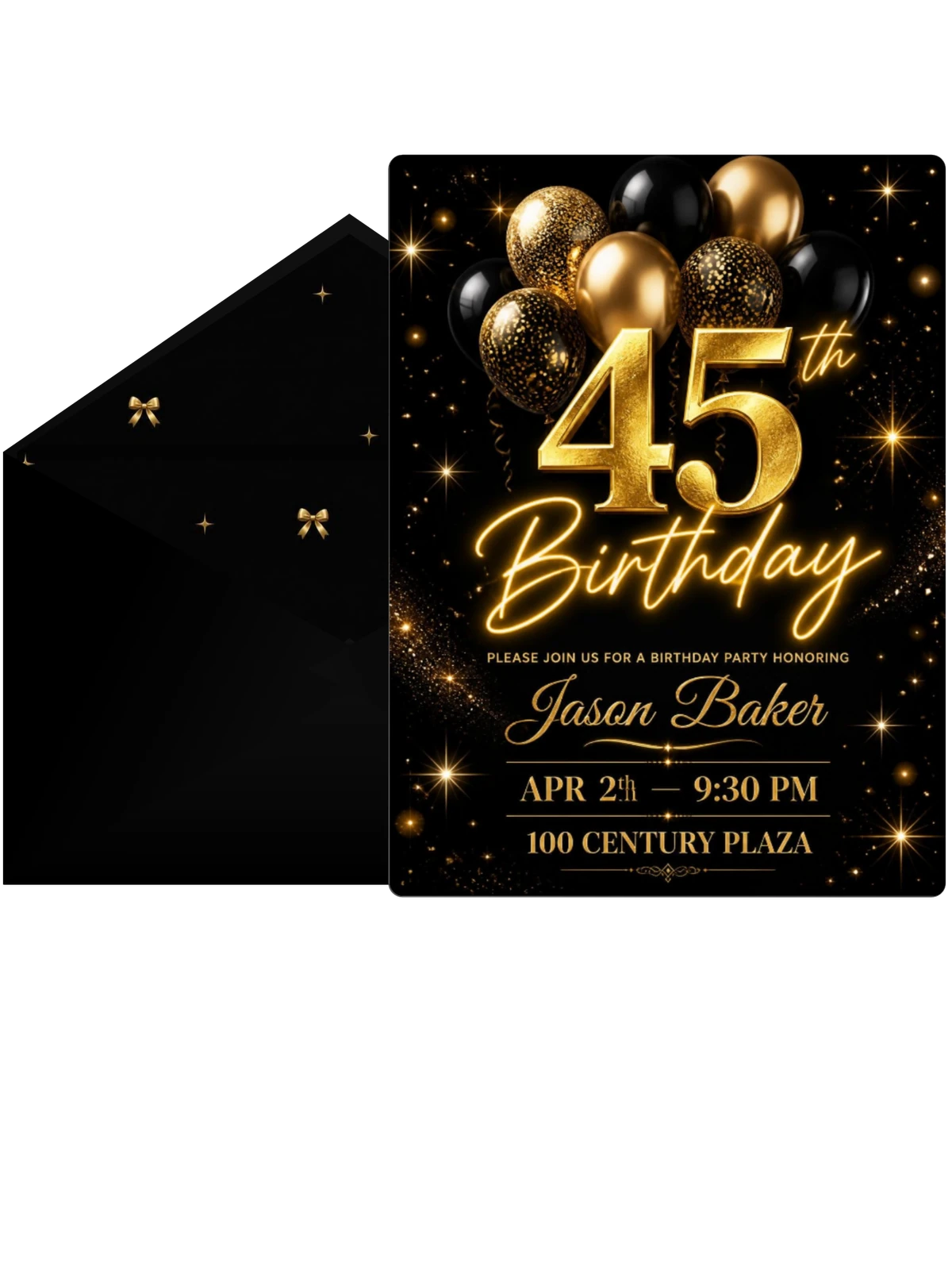 Black and Gold Balloon 45th Birthday