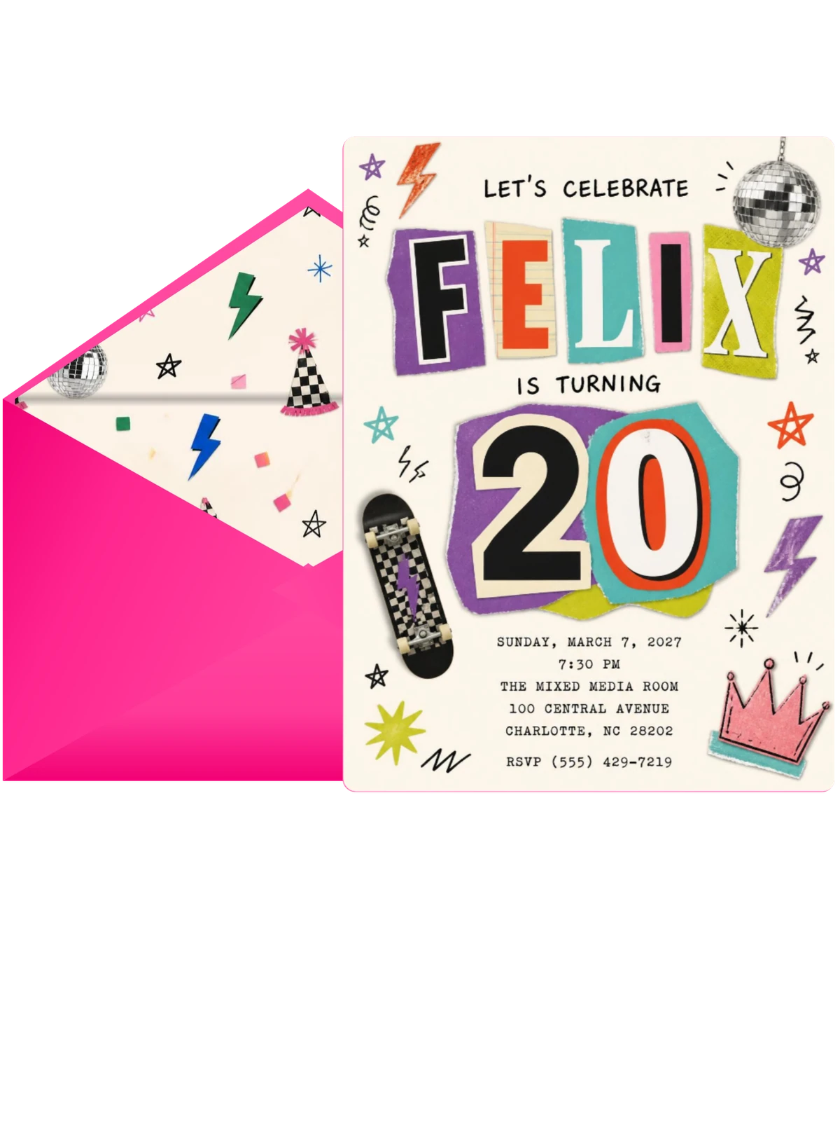Retro Paper Collage 20th Birthday Invitation