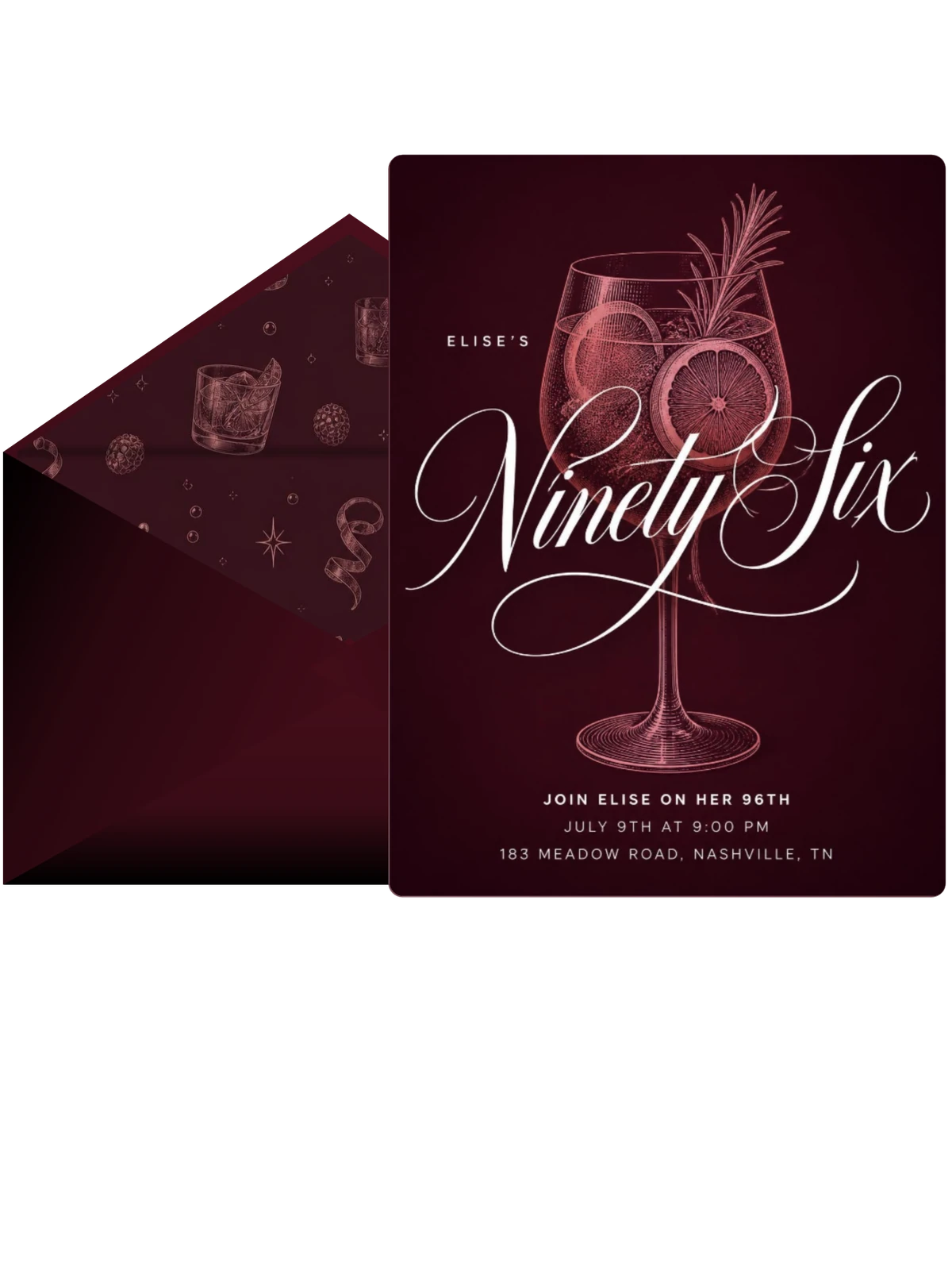 Burgundy Cocktail 96th Birthday Invitation