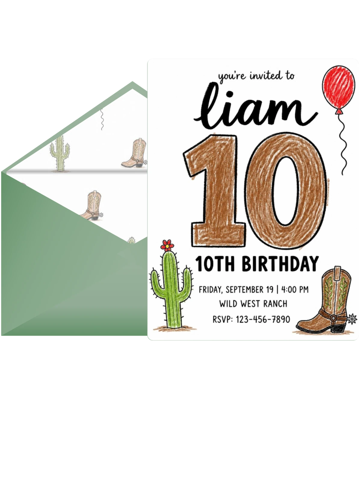 Crayon Illustration Western 10th Birthday