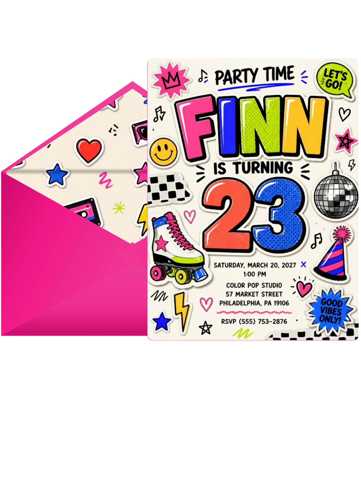 Sticker Pop 23rd Birthday Invitation