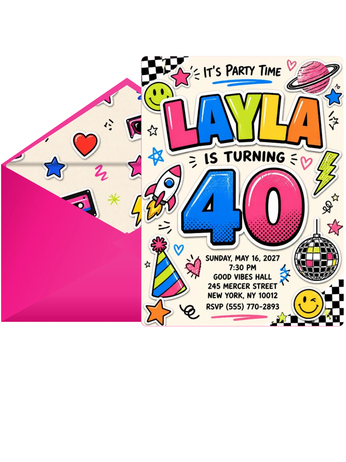 Sticker Pop 40th Birthday Invitation