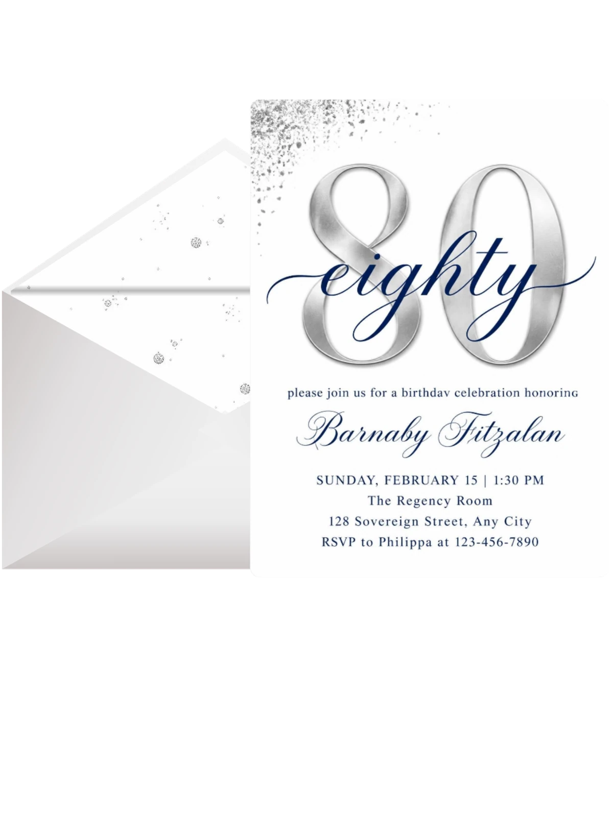 Silver Foil Navy 80th Birthday