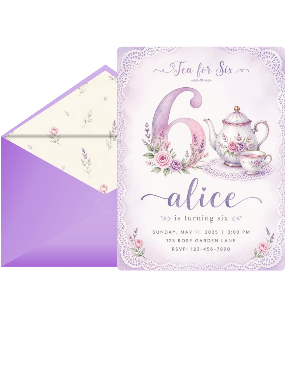 Lavender Watercolor Floral 6th Birthday