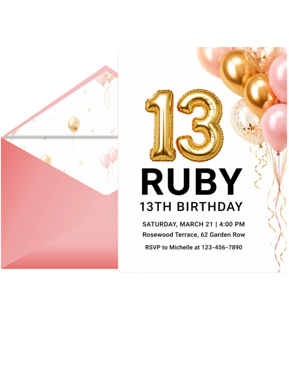 Gold Rose Balloon 13th Birthday