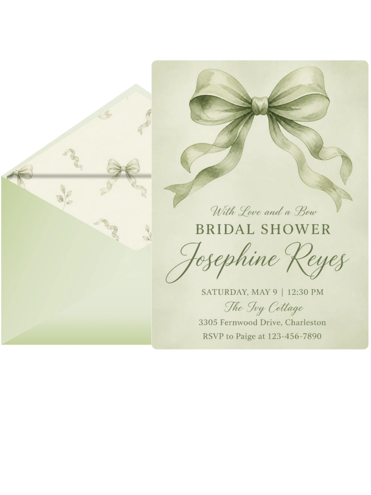 Sage Watercolor Bow Bridal Shower