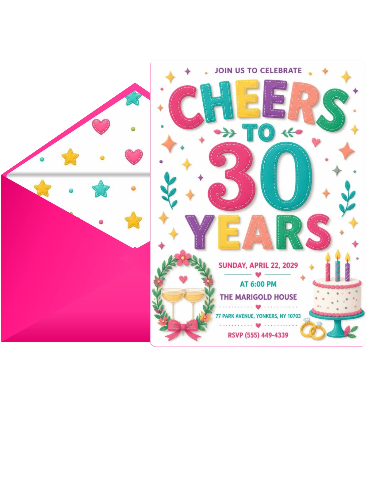 Champagne Wreath 30th Anniversary Invitation