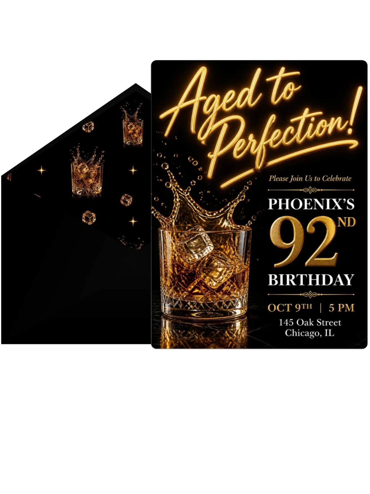 Whiskey Glass 92nd Birthday Invitation