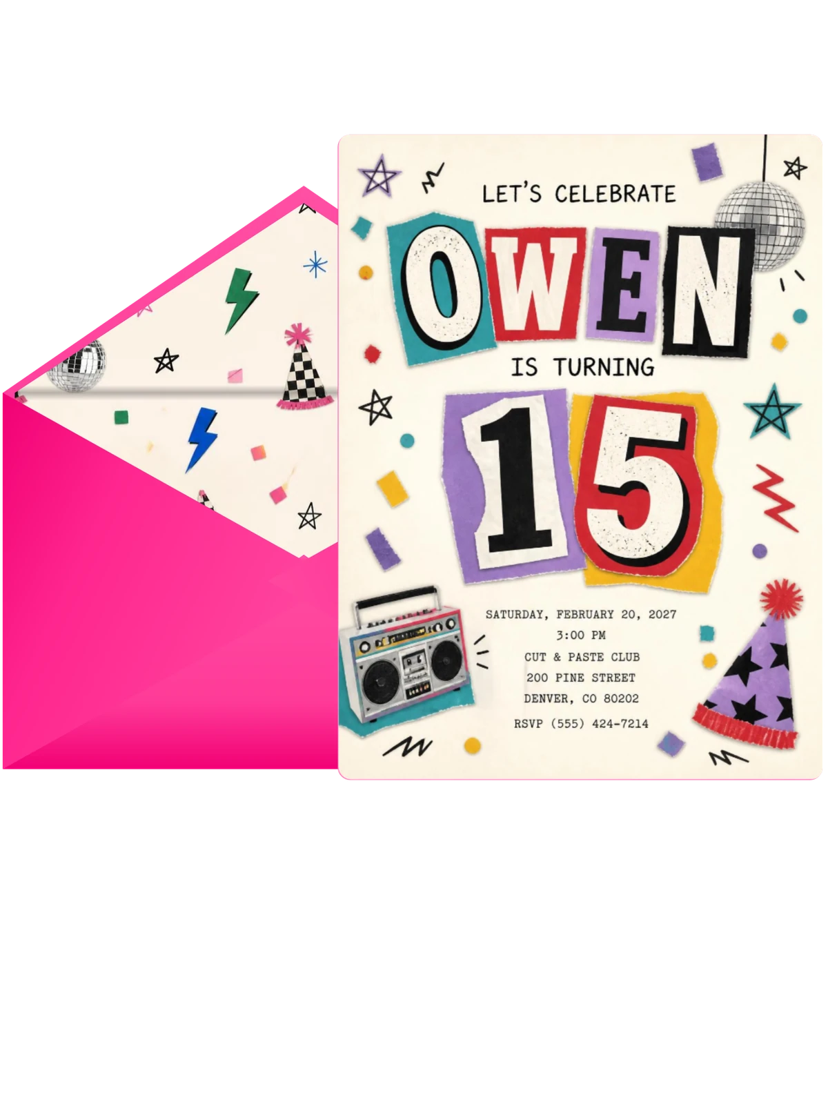Retro Paper Collage 15th Birthday Invitation
