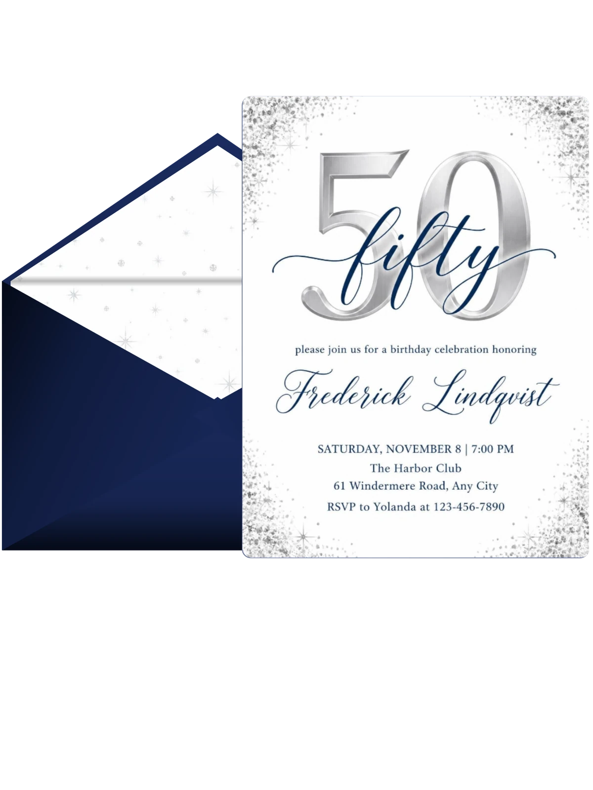 Silver Glitter 50th Birthday Invitation