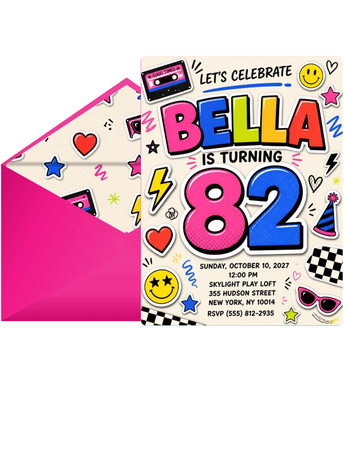 Sticker Pop 82nd Birthday Invitation