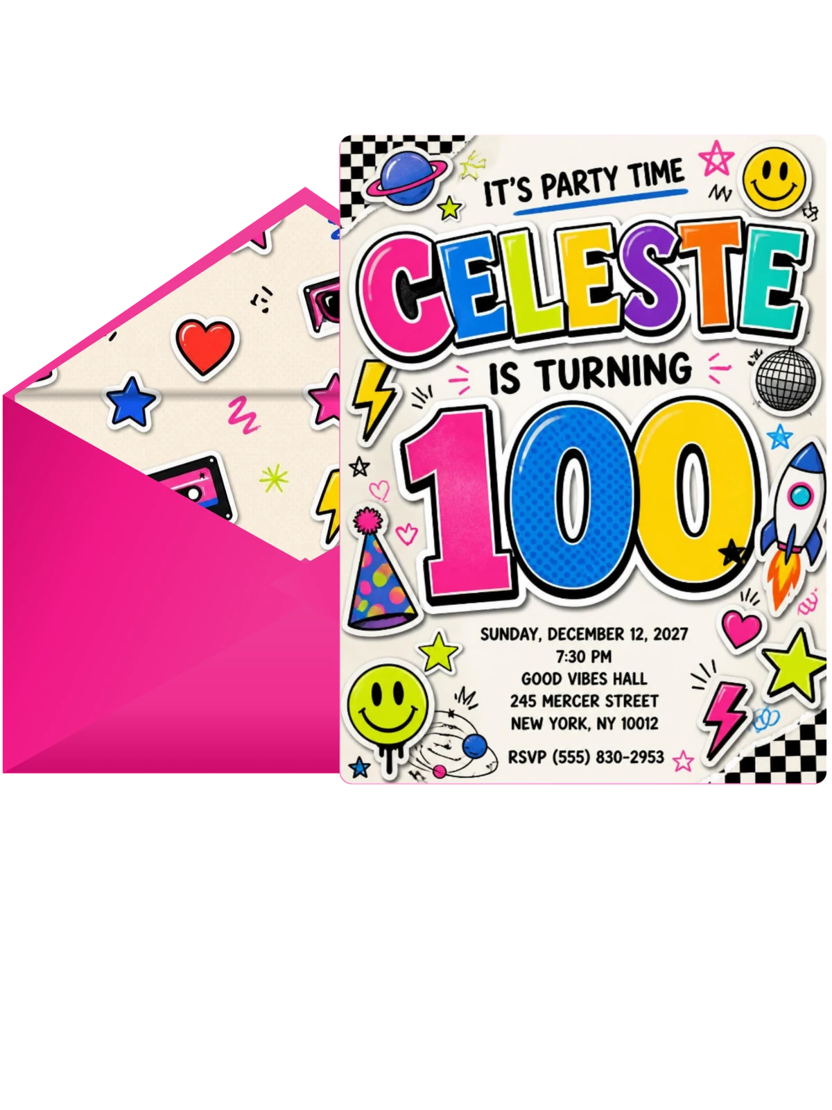 Sticker Pop 100th Birthday Invitation