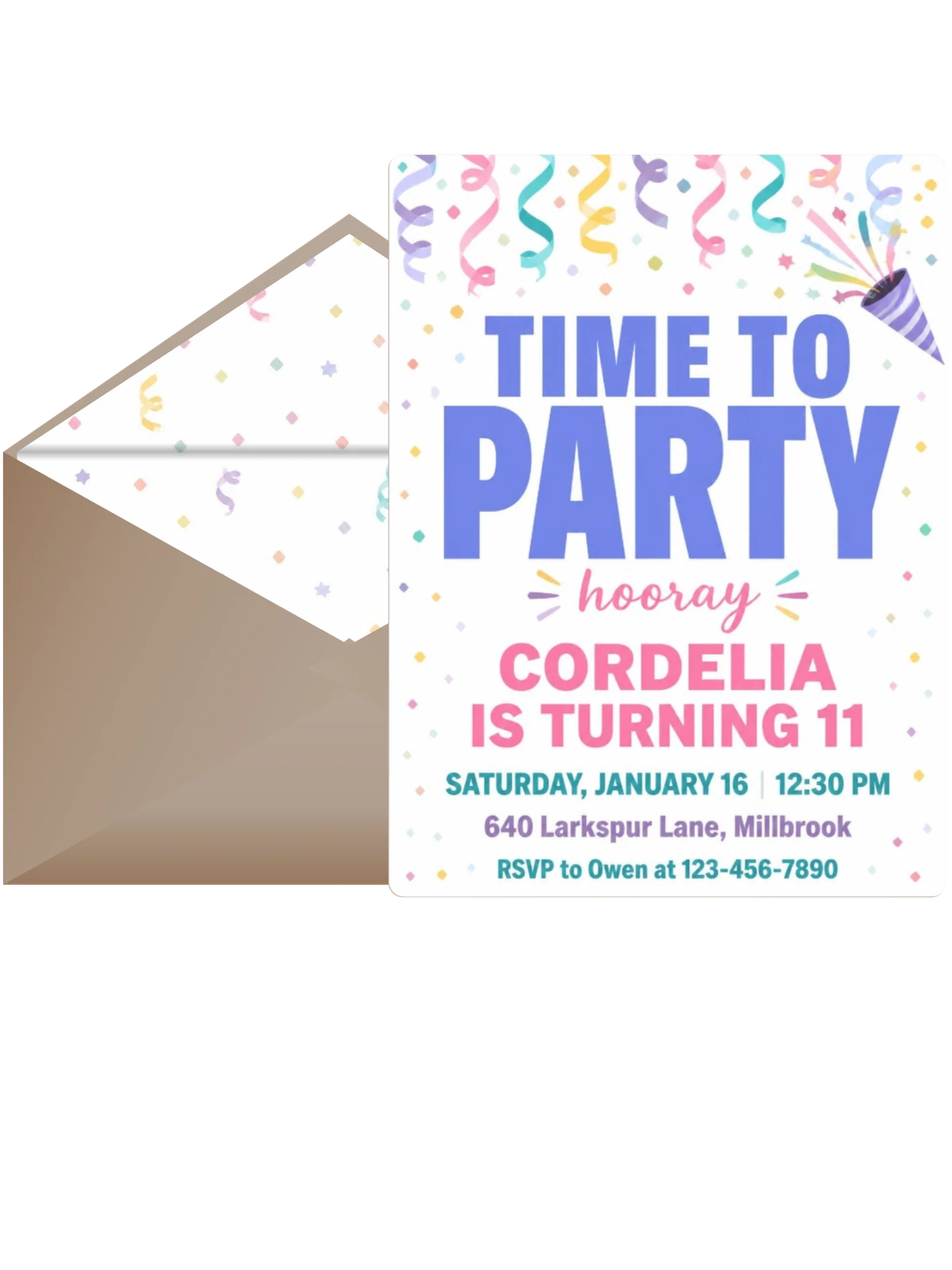 Pastel Confetti Streamer Birthday Invitation
