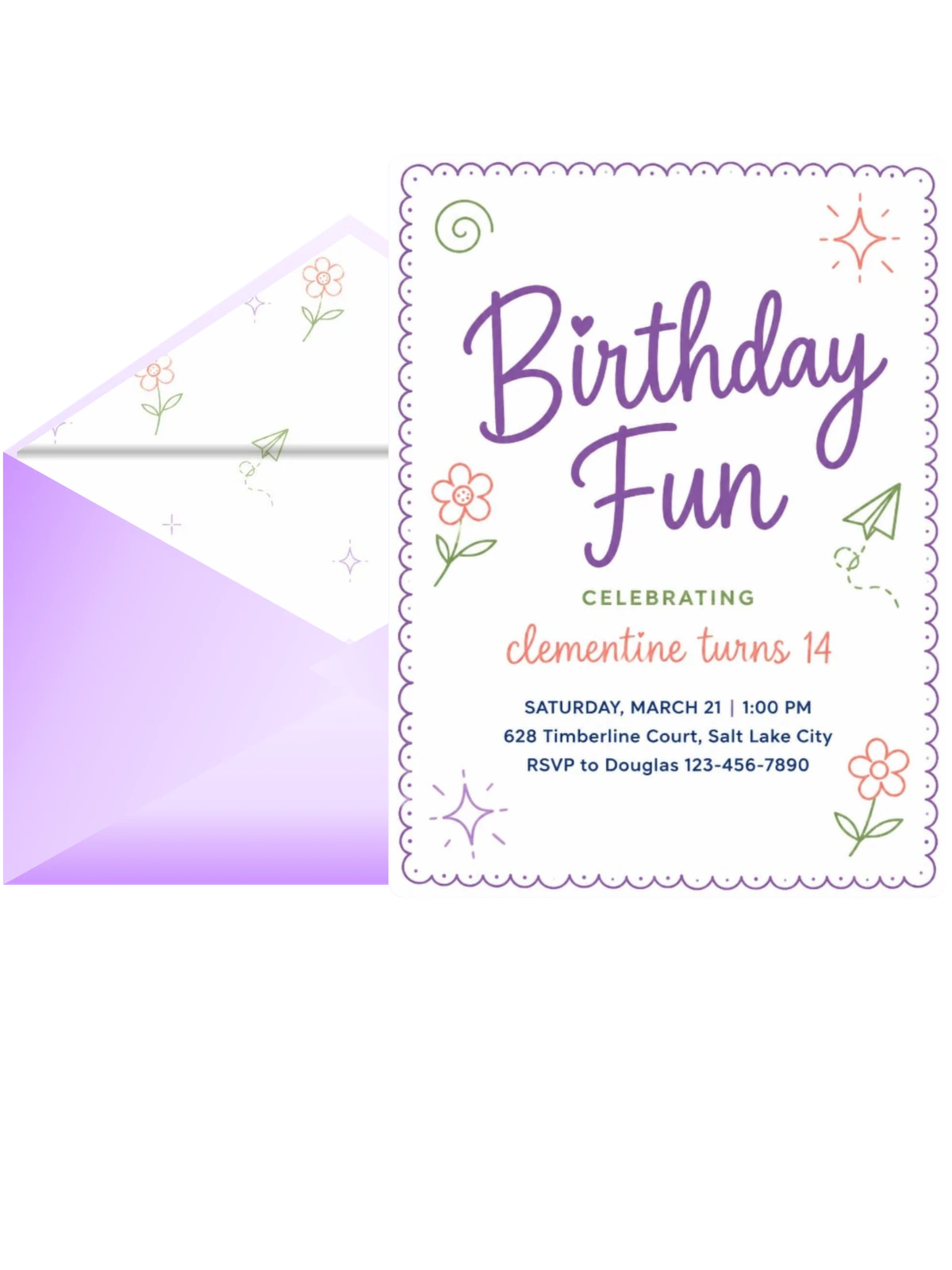 Pastel Spiral Doodle 14th Birthday Invitation