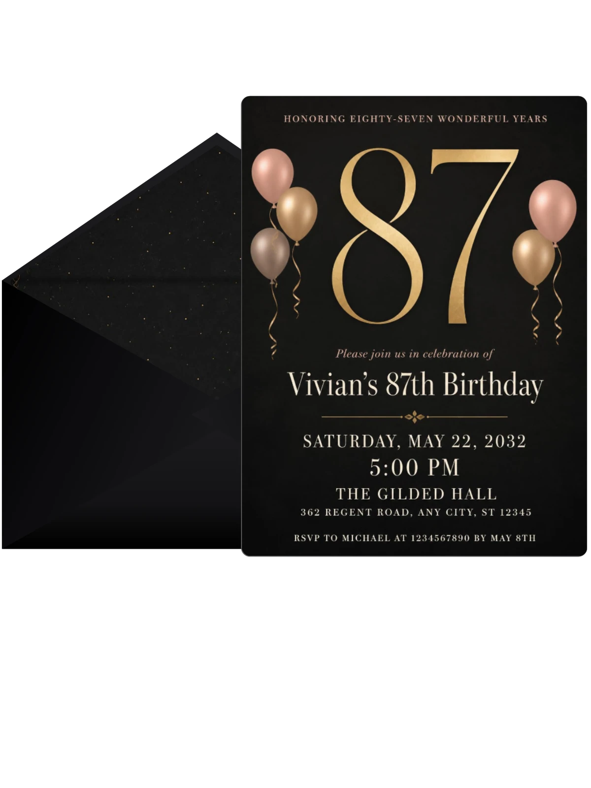 Charcoal and Blush 87th Birthday Invitation