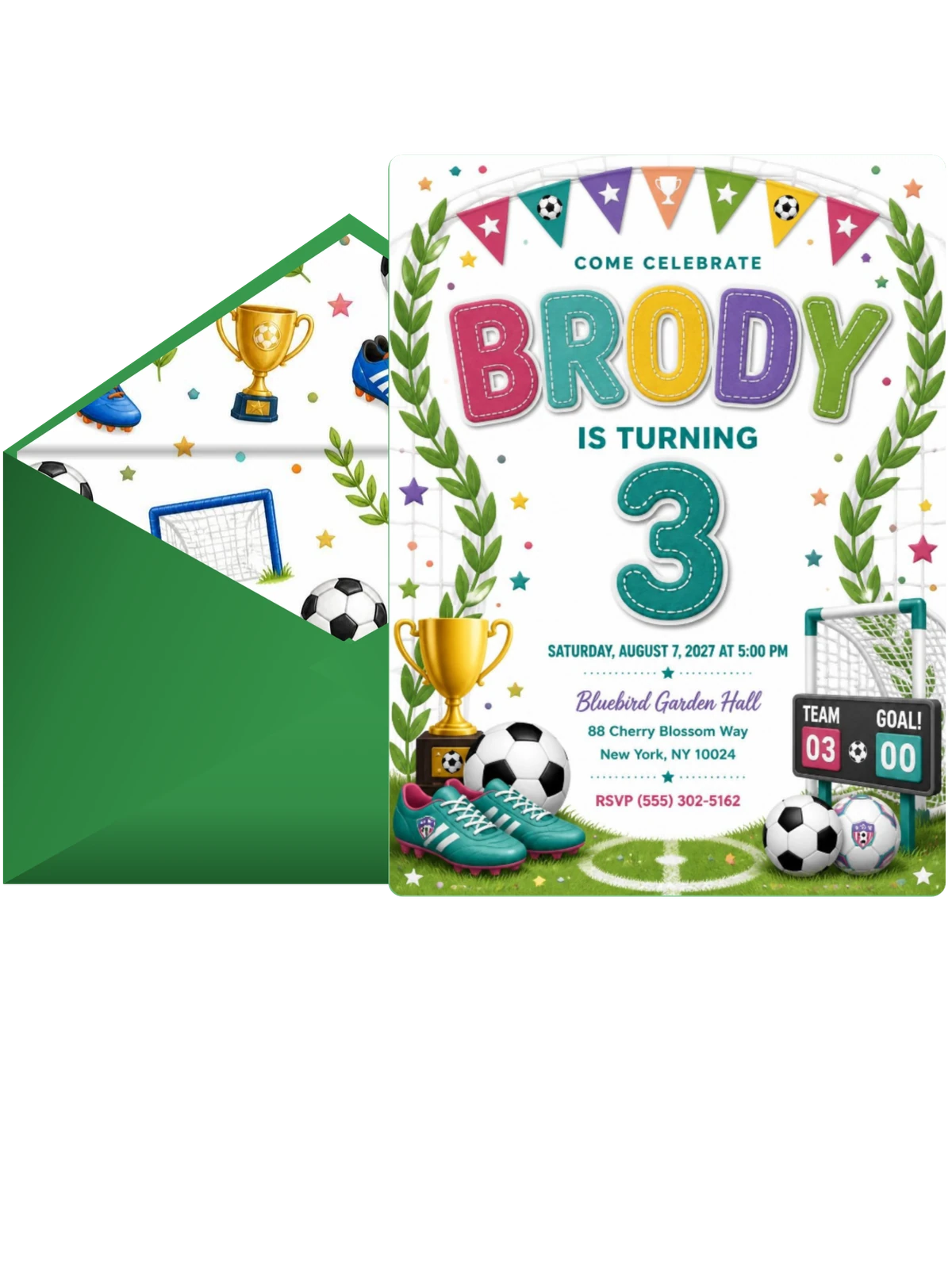 Stitched Soccer 3rd Birthday Invitation