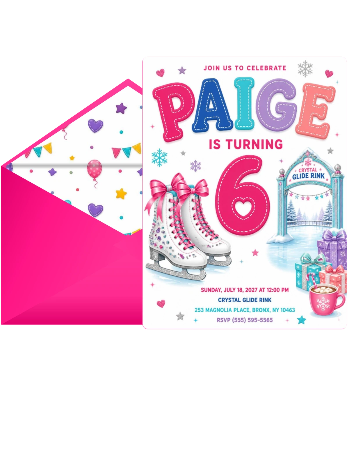 Rink Entrance Stitched 6th Birthday Invitation