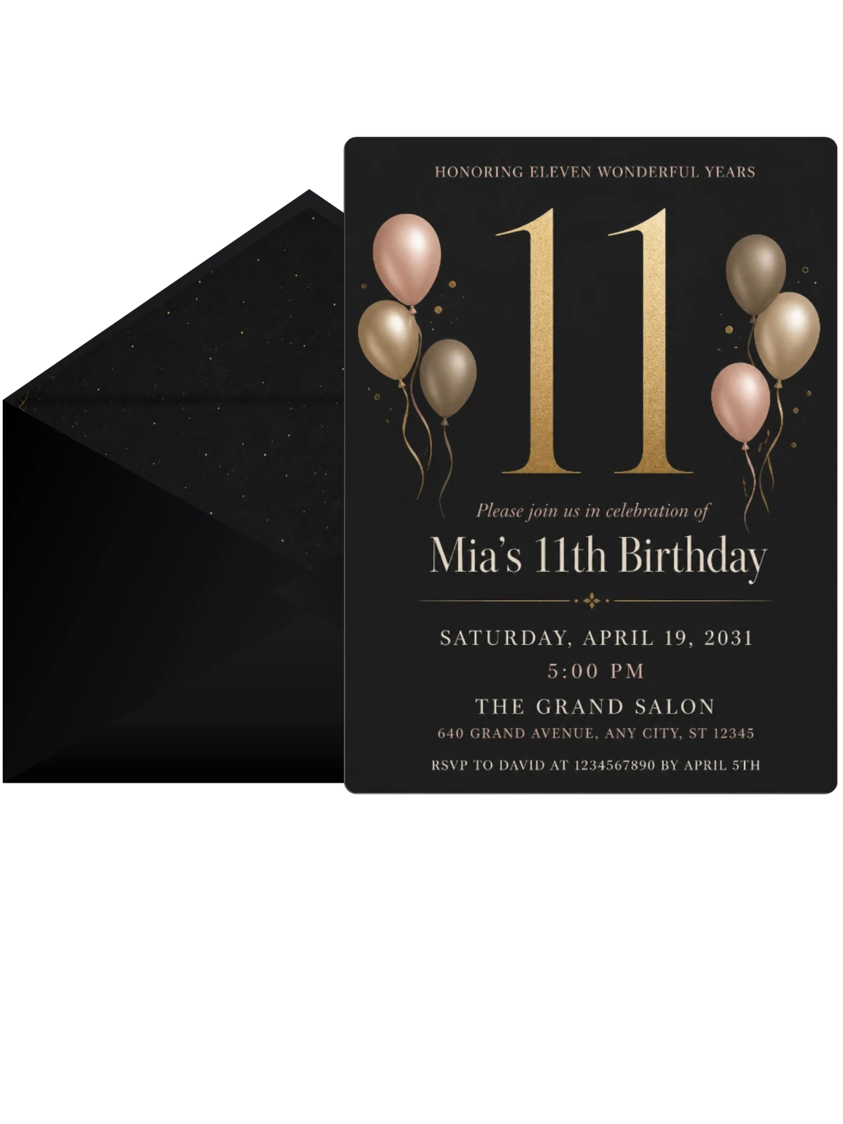 Charcoal and Blush 11th Birthday Invitation