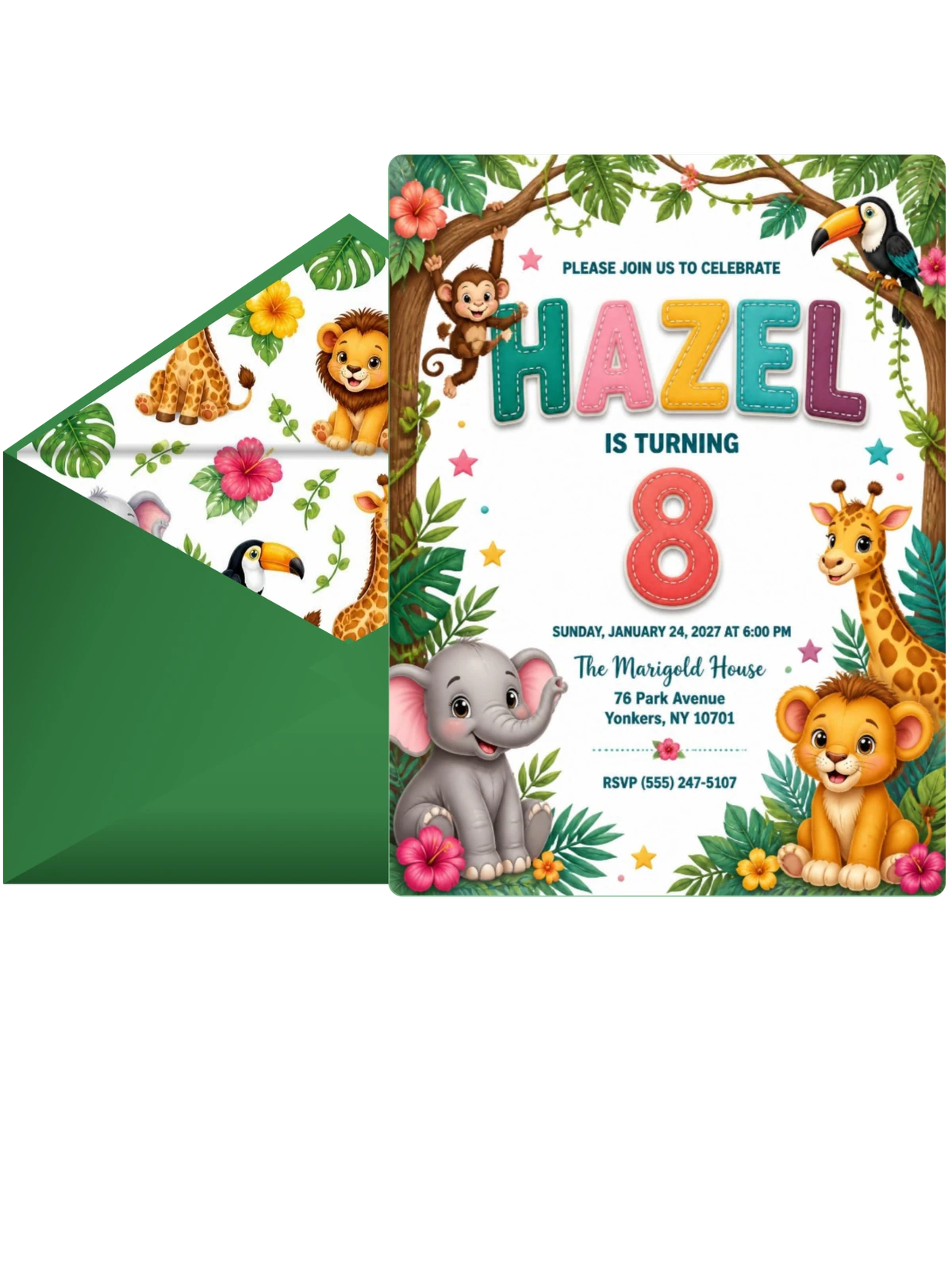 Stitched Safari 8th Birthday Invitation
