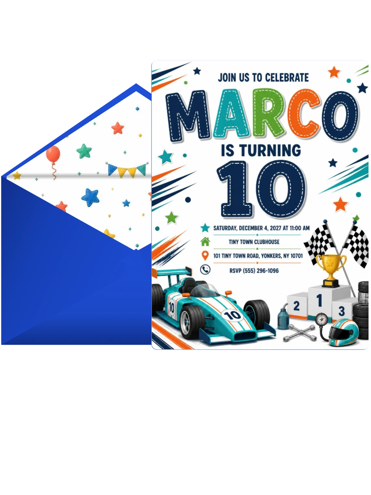 Podium Trophy Stitched 10th Birthday Invitation