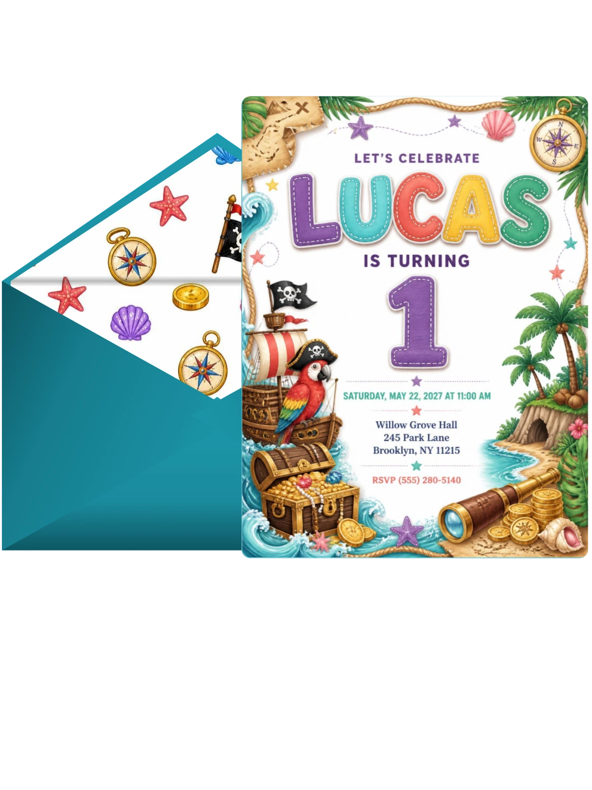 Pirate Adventure 1st Birthday Invitation