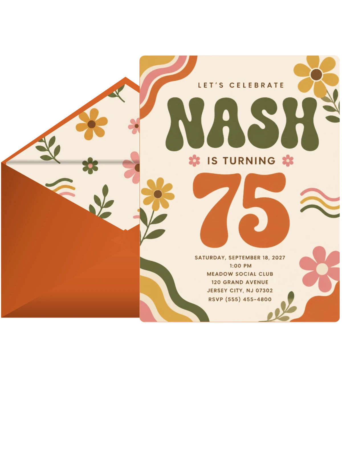 Groovy Retro 75th Birthday Invitation