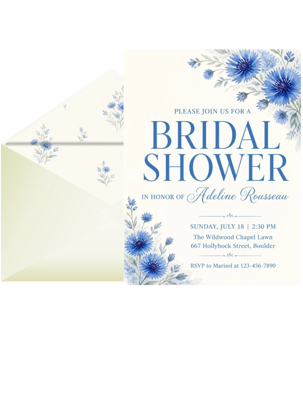 Blue Watercolor Cornflower Bridal Shower