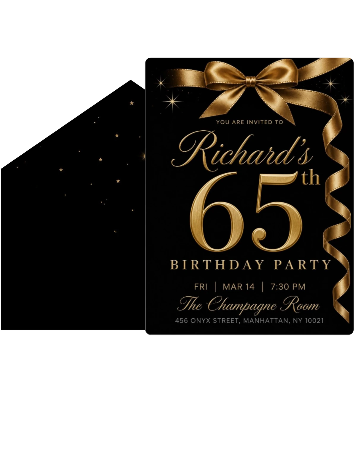 Gold Ribbon Black 65th Birthday