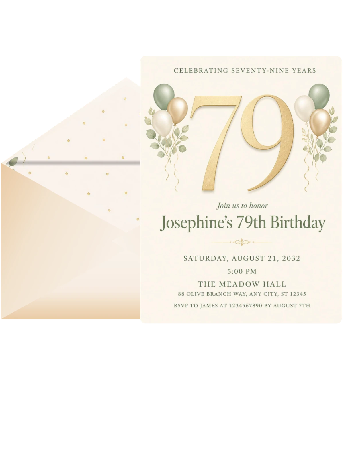 Sage and Ivory 79th Birthday Invitation