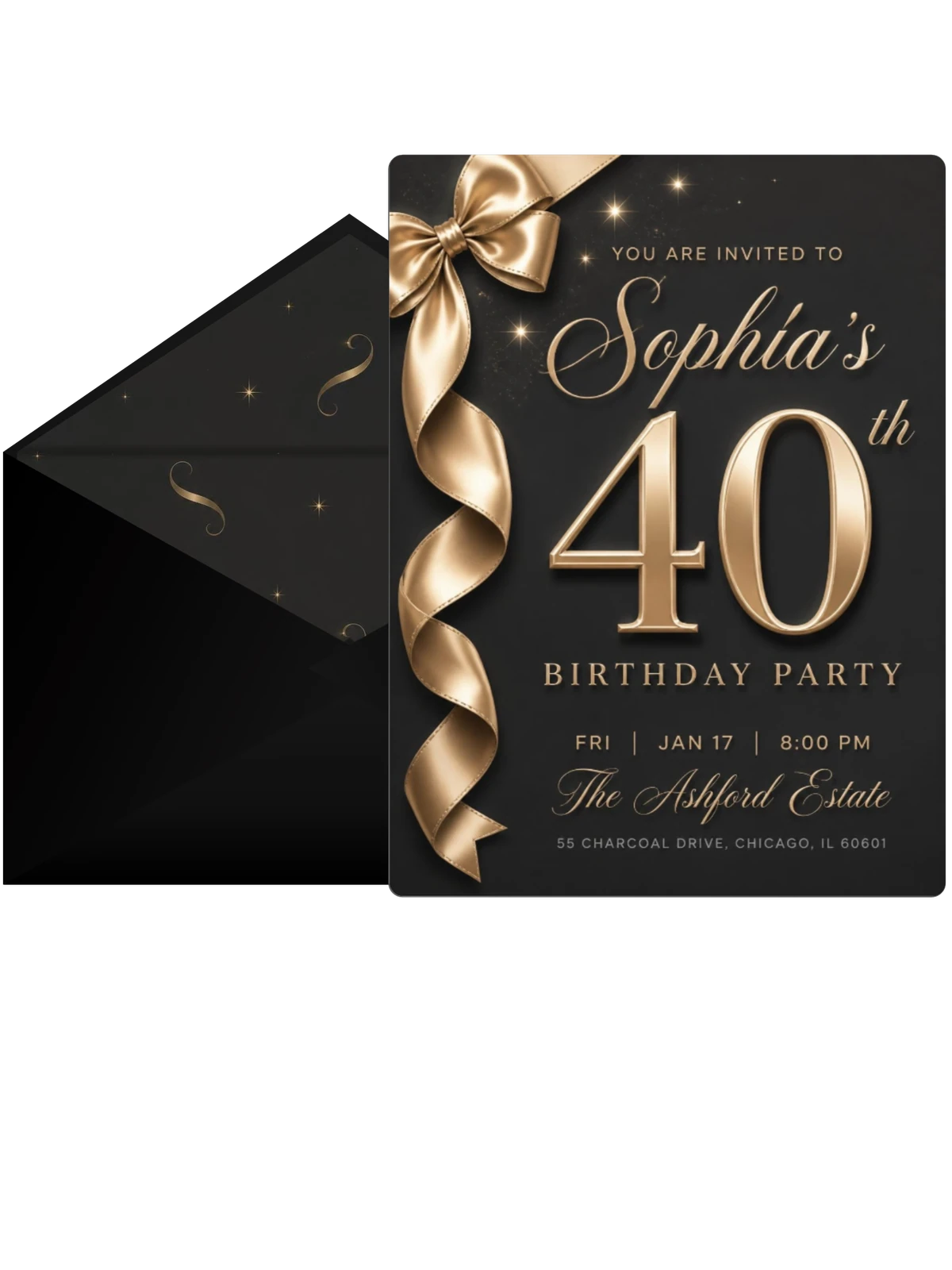Black and Gold Ribbon 40th Birthday
