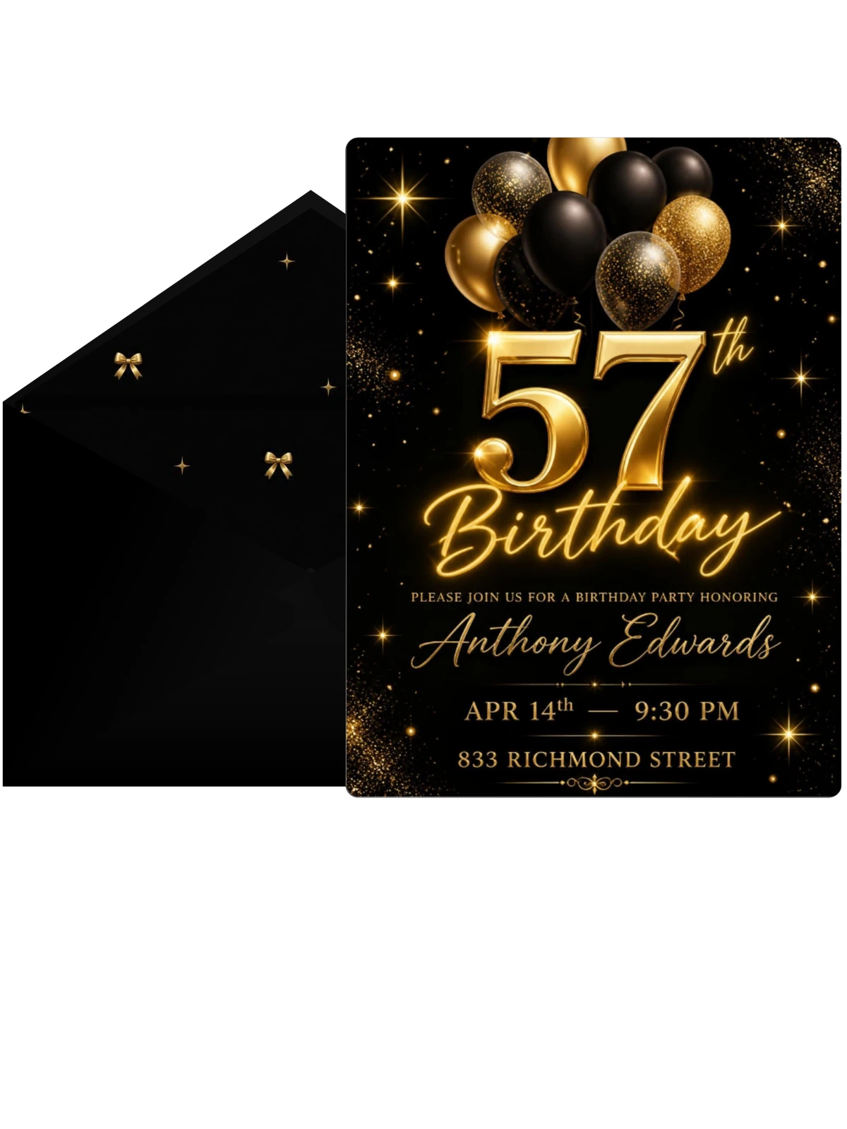 Black and Gold Balloon 57th Birthday