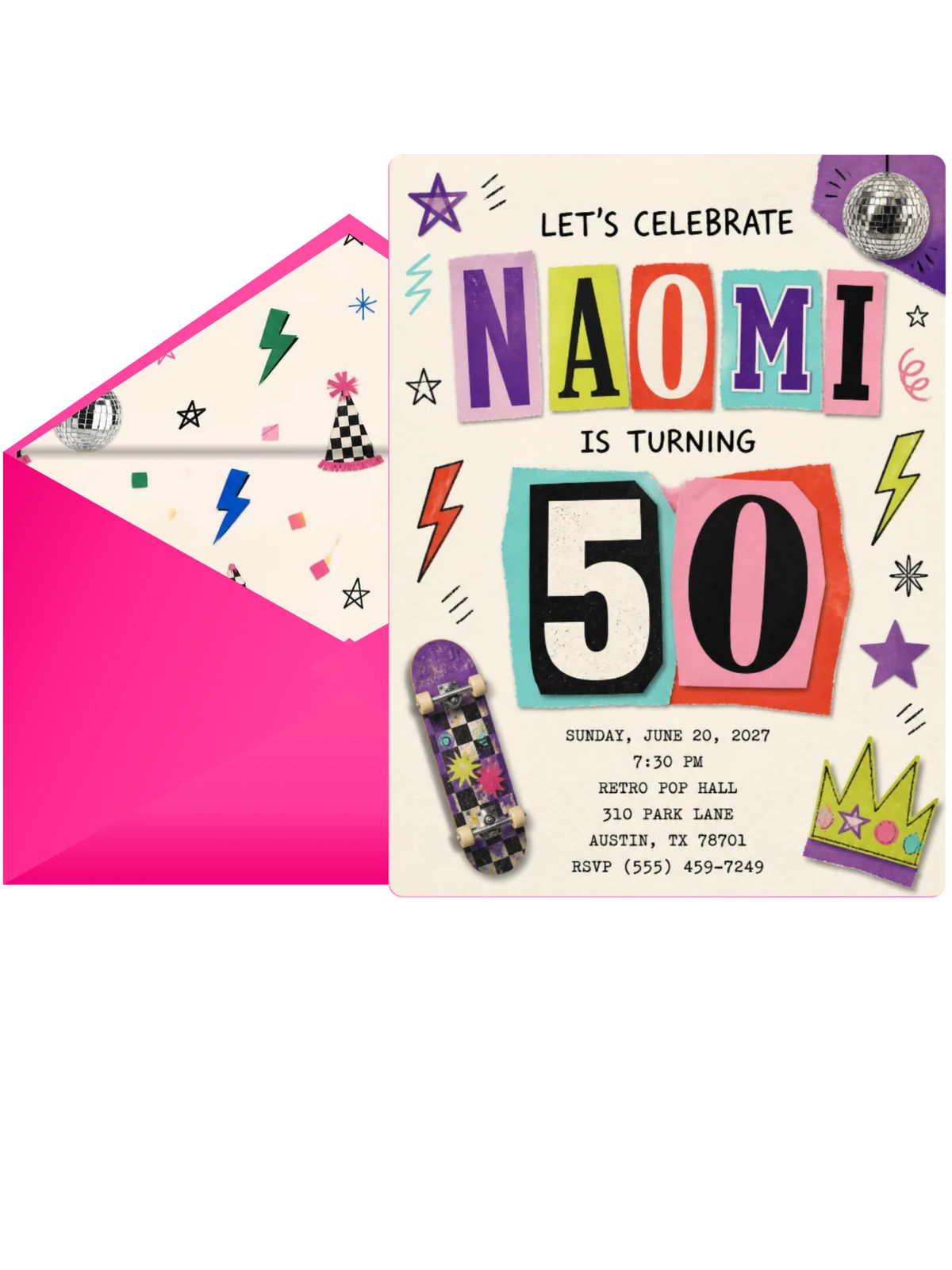 Retro Paper Collage 50th Birthday Invitation